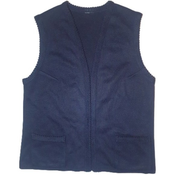 Sylvia Sweaters - Size 10 Vintage West Germany Navy Wool Mix Knit Waistcoat Pockets